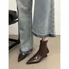 Botas Curtas de Bico Fino para Mulheres 2025 Outono e Inverno Novas Botas Salto Alto Botas Slim Botas Femininas Botas Curtas Botas Anabela