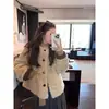 2743 # Amarillo Zzpalette de un solo pecho holgado corto para mujer de invierno cuello redondo todo en uno de piel prenda de abrigo de piel
