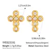 Pendientes de Cruz con Circonita Yiyi Moda Europea y Americana, Acero Inoxidable Chapado al Vacío en Oro de 18 Quilates, Pendientes de Lujo de Alta Gama para Mujer