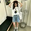 Chic Girl Estilo Coreano Estampada Verão Novo Tamanho Grande Algodão Puro Manga Curta Camiseta Feminina Gorda MM Emagrecedora Gola Redonda Top