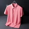 Camisa Polo Masculina Casual de Verão em Seda de Gelo Sem Marcas Alta Elasticidade Não Amassa Fina de Manga Curta Camiseta Lapp de Manga Curta