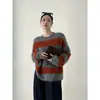 Suéter Pulóver Casual de Punto Suave de Punto Alto de Manga Larga con Rayas Azules para Mujer, Nuevo Otoño/Invierno