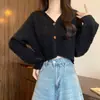 Casaco Cardigan de Tricô Feminino Estilo Coreano Curto Preguiçoso High-end Gola V Torcido Novo para Primavera e Outono
