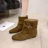Botines de Cuero con Remaches Retro Decoración para Mujer Otoño Nuevo Suela Plana Punta Cuadrada Botas Adelgazantes Temperamento Versátil Botas de Moda