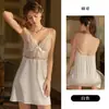Camisola de Satén y Encaje Sexy Transparente Tentación Vestido de Noche Malla de Puntos Bata Conjunto para Casa 5875