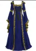 2024wish Comércio Exterior Europeu e Americano Medieval Retrô Vestido com Capuz Gola Quadrada Cadarço Manga Sino Vestido Grande