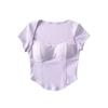 Sutiã Pure Sexy Grande Gola U Manga Curta Camiseta Feminina Slim-Fit Emagrecimento Espinha de Peixe Curto Umbigo Fitness Top