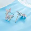 Pendientes de Nuevo Estilo Frescos y Dulces con Diseño Sencillo de Doble Mariposa con Circonita Microincrustada para el Viaje Diario, Pendientes Femeninos