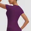 Nuevo producto transfronterizo: Ropa de yoga fina de color liso con cuello redondo, camiseta de entrenamiento ajustada, top deportivo de manga corta, ropa para correr y fitness