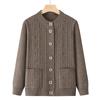 Cardigan de Tricô Solto da Moda de Outono para Mãe, Peça Externa, Jaqueta de Manga Longa para Meia-idade, Suéter Vermelho para Idosos