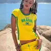 Em Estoque Site Independente Verão Novo Estilo Americano Transfronteiriço Brasileiro Carta Moda Nicho Conjunto Manga Curta Top Camiseta Atacado