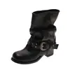 Botines cortos de tacón medio con hebilla de remache estilo coreano para mujer, nuevo modelo otoño e invierno 2026, botas negras geniales de tacón apilado, botas de jinete adelgazantes