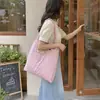 Bolsa de Ombro Xadrez Fino Rosa Suave Outono/Inverno Bolsa Tote Acolchoada Versátil Literária Grande Capacidade Bolso Duplo Bolsa para Aula de Estudante