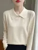 Suéter de punto para mujer, ajuste slim, nuevo cuello polo, jersey de manga larga para usar en capas o como prenda exterior, corte holgado para otoño e invierno