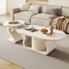 Mesa de Centro Redonda de Piedra Sinterizada Color Crema Lujo Ligero Moderna Celebridad de Internet Sala de Estar Apartamento Pequeño Hogar Mesa de Té Simple Nueva Combinación