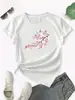 Camiseta Casual de Manga Curta com Gola Redonda Estampa de Paisagem com Flor de Ameixa Lunar Roupa de Verão Feminina