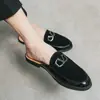 Zapatos de Cuero Transpirables de Punta Fina para Hombre, Verano 2022, Zapatillas de Moda de Punta Cerrada, Mocasines sin Espalda Estilo Británico y Coreano