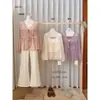 Conjunto de Blusa Plisada con Cinturón y Cuello en V de Estilo Francés Suave para Otoño Temprano para Mujer 28621