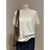 Camiseta Casual Soltinha de Algodão Respirável com Estampa de Floco de Neve para Mulheres no Verão, Emagrecedora para Mulheres Ligeiramente Cheinhas, Barra Dobrada, Gola V, Manga Curta, Cor Sólida