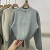 Cardigan de Tricô Estilo Coreano Curto com Gola Redonda e Zíper Duplo para Mulheres no Outono e Inverno, Visual Solto Emagrecedor, Suéter Jaqueta Macio e Sedoso
