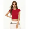 Camiseta Cropped Manga Corta Ajustada Algodón Puro Elástico Chica Picante Mujer Verano Estilo Americano Hombro Recto Cuello Redondo Top Corto Morado Oscuro