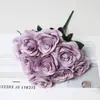 Flores Artificiales para Salón de Bodas, Rosas de 9 Cabezas, Ramo Falso para Decoración del Hogar, Adornos, Flores de Mano, Pared de Flores de Seda Transfronteriza