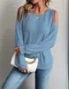 2025 Europeu e Americano Transfronteiriço Amazon Temu Outono e Inverno Novas Blusas Soltas Casuais de Manga Longa Off-Shoulder para Mulheres