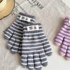 Guantes de Lana Rayados para Niños Otoño e Invierno Nuevo Lindo Oso Etiqueta Dedos Exteriores Cálidos y a Prueba de Frío Guantes Tejidos