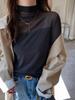 Camiseta de Malla Coreana de Manga Larga para Mujer en Otoño e Invierno Cuello Medio Estilo Puro Lustre Holgada Aspecto Adelgazante Interior Ligeramente Transparente Camiseta Base Superior