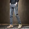 Jeans Masculino 2025 Novo Slim Fit Barra Afunilada Outono e Inverno Casual Tendência Marca Masculina Inverno Veludo Stretch Calça Longa
