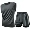 Conjunto Esportivo Justo Tamanho Europeu Transfronteiriço Confortável Alta Elasticidade Conjunto de Yoga Novo Verão Leve Secagem Rápida Calças Falsas de Duas Peças