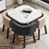 Mesa e cadeiras de recepção e negociação para apartamento pequeno, simples, moderno e moderno, feitas de madeira de engenharia, estilo étnico, entrega em ponto de retirada