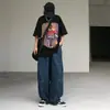 Jeans de Sarja Lavada com Caimento Solto Marca Trendy Ins Retrô Japonês Fluido Oversized Perna Larga Calças Lanterna Unissex