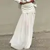 Falda Larga de Retazos Blancos Transfronteriza para Mujer, Estilo Europeo y Americano, Nueva Primavera/Verano 2026, de Cintura Alta, Fluida, Casual y Elegante