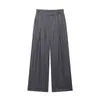 Comércio Exterior Europeu e Americano Transfronteiriço Roupas Femininas Za Aliexpress Venda Quente Cinza Escuro Listrado Vertical Conjunto de Terno com Amarração na Cintura Calças Largas