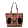 Bolso de hombro vintage a cuadros de otoño e invierno, estilo niche lindo de perro perezoso para mujer, ligero, versátil para el uso diario y bolsa de compras