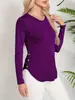 2025 Venta Caliente Transfronteriza Amazon Temu Nuevo Otoño e Invierno para Mujer Cuello Redondo Dobladillo Curvo Manga Larga Camiseta para Mujer