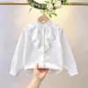 Camisa Blanca de Encaje para Niños, Blusa Elegante de Gasa con Mangas Largas para Niñas, Uniforme Escolar de Primavera y Otoño para Estudiantes