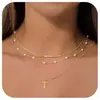 Colar Pingente de 26 Letras Europeu e Americano da Moda com Corrente de Osso de Cobra Pérola Falsa, Corrente para Clavícula Empilhável com Senso de Design de Moda