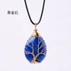 Colgante de collar de joyería con piedra energética, colgante de piedra semipreciosa en forma de gota de cristal natural transfronterizo, árbol de la vida, seda entrelazada, venta al por mayor