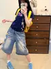 Shorts de mezclilla vintage estilo A para mujer talla grande, pantalones de verano holgados de cintura alta adelgazantes de pierna ancha recta de longitud media para mujeres talla grande