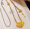 Bolsa de Cierre Dorado Arena Antigua de Alta Retención de Color Cadena de Suéter con Borla de Calabaza de Doble Gancho y Hebilla de Cisne Nuevo Estilo Chino para Mujer