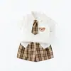Traje Curto para Meninos, Estiloso para Fotos de Formatura de Bebê, Roupas para Apresentação de Jardim de Infância, Conjunto de Verão Duas Peças Estilo Preppy para Crianças