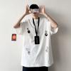 Talla Extra Talla Extra Camiseta Holgada de Manga Tres Cuartos para Hombre Estilo Coreano Camiseta Blanca Camiseta de Manga Corta de Moda para Estudiantes