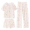 Pijama de algodón nube para mujer de verano manga corta viento dulce cuello muñeca caricatura perro Chai ropa de casa conjunto de tres piezas foto real mayoreo