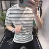 Camiseta Rayada Versátil Casual de Manga Corta para Hombre, Cuello Redondo Casual Marca de Tendencia Rayada Media Manga Estilo Europeo Moderna Versátil Ropa para Hombre