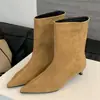 Botas Nuevas de Otoño/Invierno 2026 para Mujer, Estilo Vintage, Punta Fina, Caña Media, Botas de Ante para Pantorrilla Ancha, Botas Vaqueras Occidentales Versátiles, Botines para Mujer