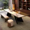Despejar sala de estar mesa de té grande y larga con sofá estilo chino nuevo madera maciza lujo ligero estilo nuevo de alta gama mesa de té de losa de roca preparar té jefe