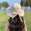 Nuevo Sombrero de Protección Solar para Mujer Verano Vinilo Anti-Uv Lazo Sombrero de Pescador Cubriendo la Cara Ala Ancha Sombrero para el Sol