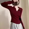 Suéter negro estilo japonés para mujer, estilo básico de otoño e invierno, corte ajustado, elástico, suave y acogedor, cuello polo, prenda interior de punto